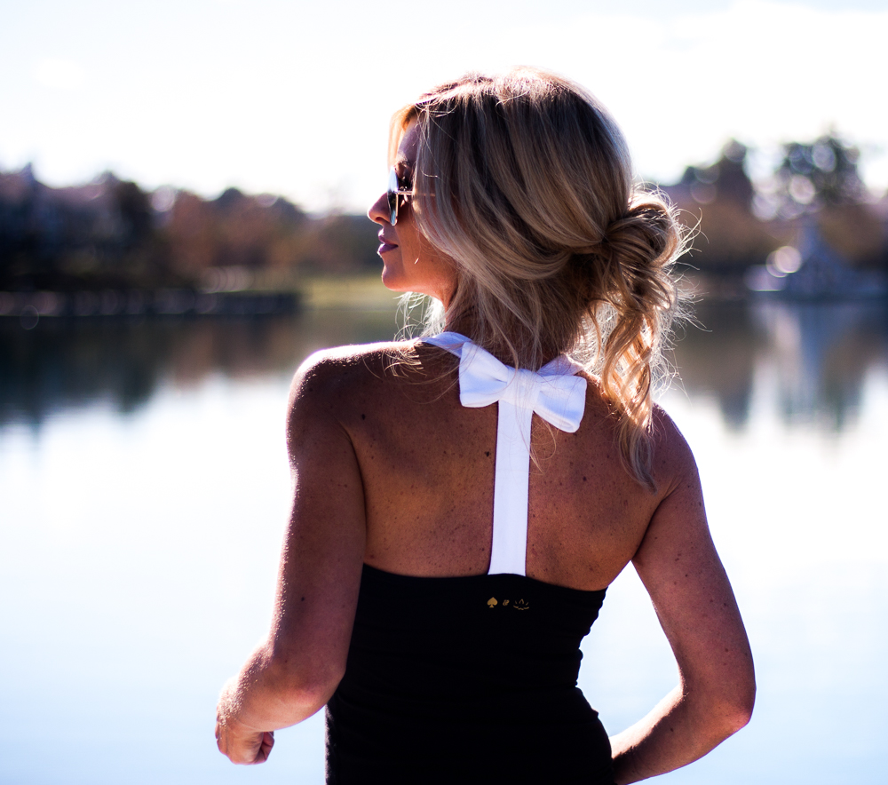 meg marie wallace fitness black and white bow top