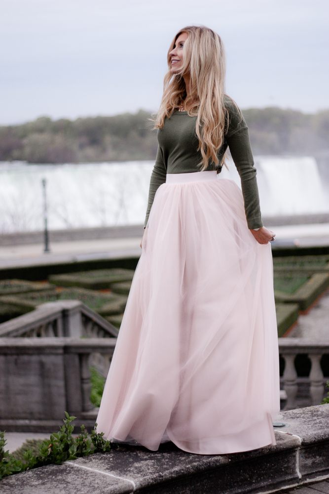 fancy at the falls; pink tulle skirt, tulle maxi